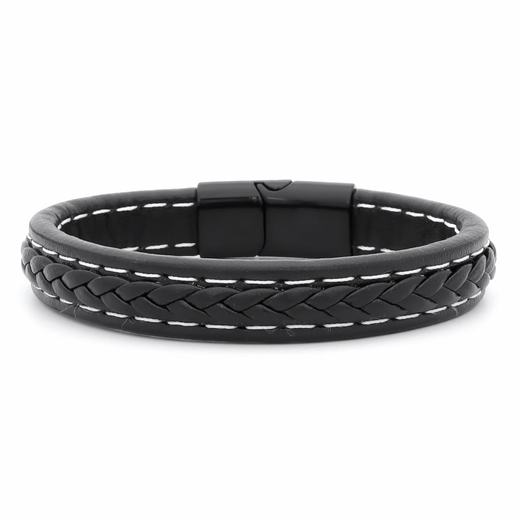 Braided Leather Bracelet - Black-Bracelets, Jewellery, leather bracelet, Men's Bracelet, Men's Jewellery, New, Women's Bracelet, Women's Jewellery-BCL0231-1_1-Glitters