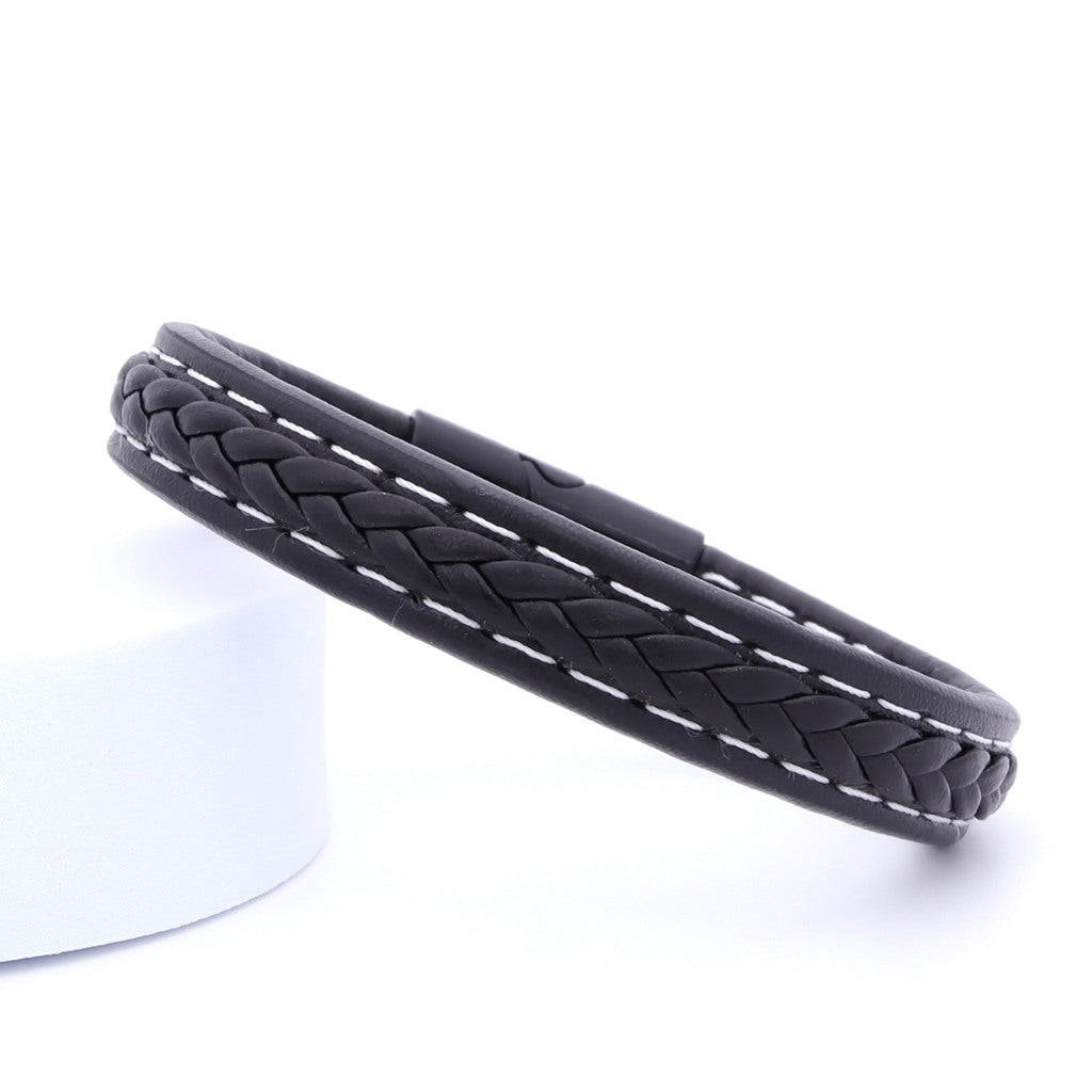 Braided Leather Bracelet - Black-Bracelets, Jewellery, leather bracelet, Men's Bracelet, Men's Jewellery, New, Women's Bracelet, Women's Jewellery-BCL0231-2_1-Glitters