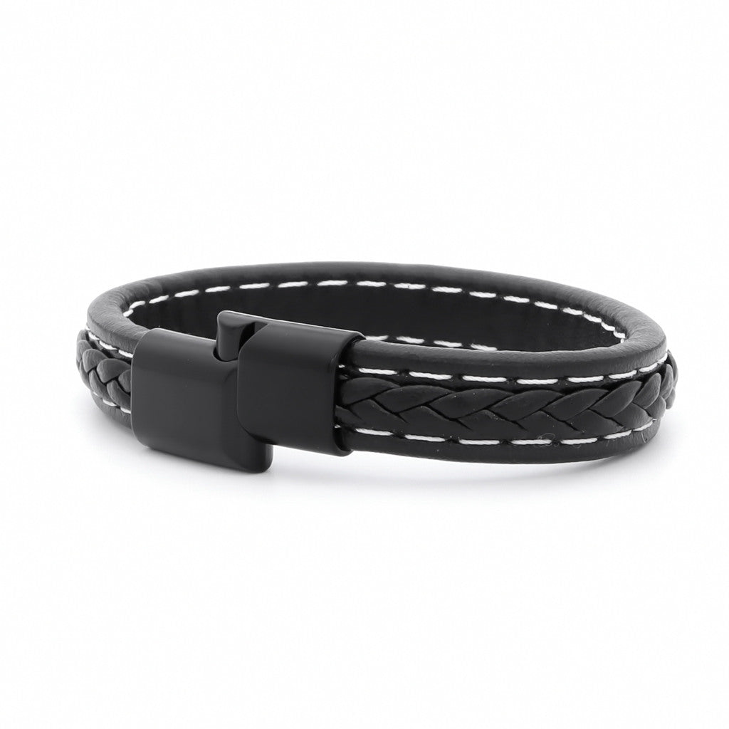 Braided Leather Bracelet - Black-Bracelets, Jewellery, leather bracelet, Men's Bracelet, Men's Jewellery, New, Women's Bracelet, Women's Jewellery-BCL0231-3_1-Glitters
