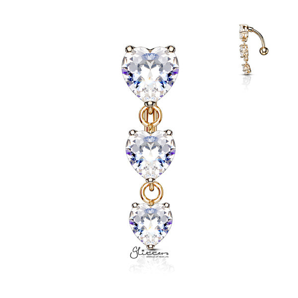 316L Surgical Steel Three Prong Set Heart CZ Vertical Drop Belly Button Navel Rings-Belly Ring, Body Piercing Jewellery, Cubic Zirconia-BJ0315-RG-Glitters