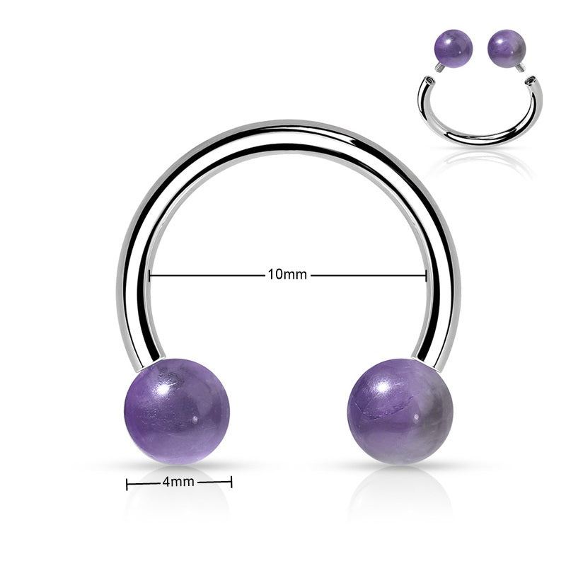 Semi Precious Stone Internally Threaded Horseshoes - Amethyst-Body Piercing Jewellery, Horseshoe, Septum Ring, Tragus-CP0021-AMT_800_New-Glitters