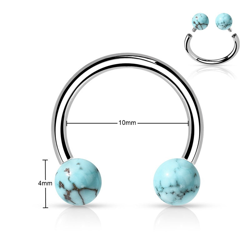 Semi Precious Stone Internally Threaded Horseshoes - Turquoise-Body Piercing Jewellery, Horseshoe, Septum Ring, Tragus-CP0021-TQ_800_New-Glitters