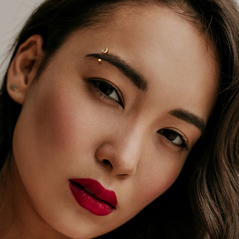 Crescent Moon Curved Barbell Eyebrow Ring - Silver-Body Piercing Jewellery, Daith, Eyebrow-EB0017-M-Glitters