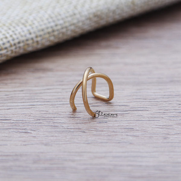 316L Surgical Steel Cross Line Ear Cuffs - Non Piercing | Minimalist Ear Cuffs-Body Piercing Jewellery, Ear Cuffs, earrings, Jewellery, Women's Earrings, Women's Jewellery-EC0078-g-Glitters