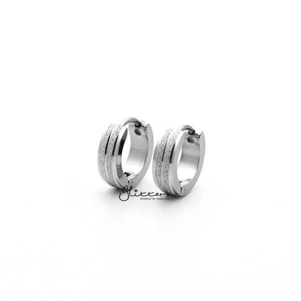 Stainless Steel Hinged Hoop Earrings with Sand Sparkle Lines Center-earrings, Hoop Earrings, Huggie Earrings, Jewellery, Men's Earrings, Men's Jewellery, Stainless Steel, Women's Earrings, Women's Jewellery-ER0121_2_Sand_Sparkle_Lines_center-Glitters
