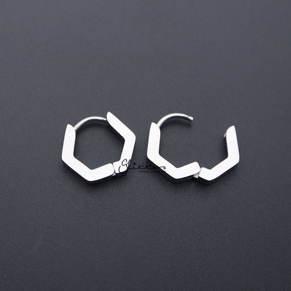 Stainless Steel Hexagon Huggie Hoop Men's Earrings-earrings, Hoop Earrings, Huggie Earrings, Jewellery, Men's Earrings, Men's Jewellery, Stainless Steel-ER0121_Hexagon_04-Glitters