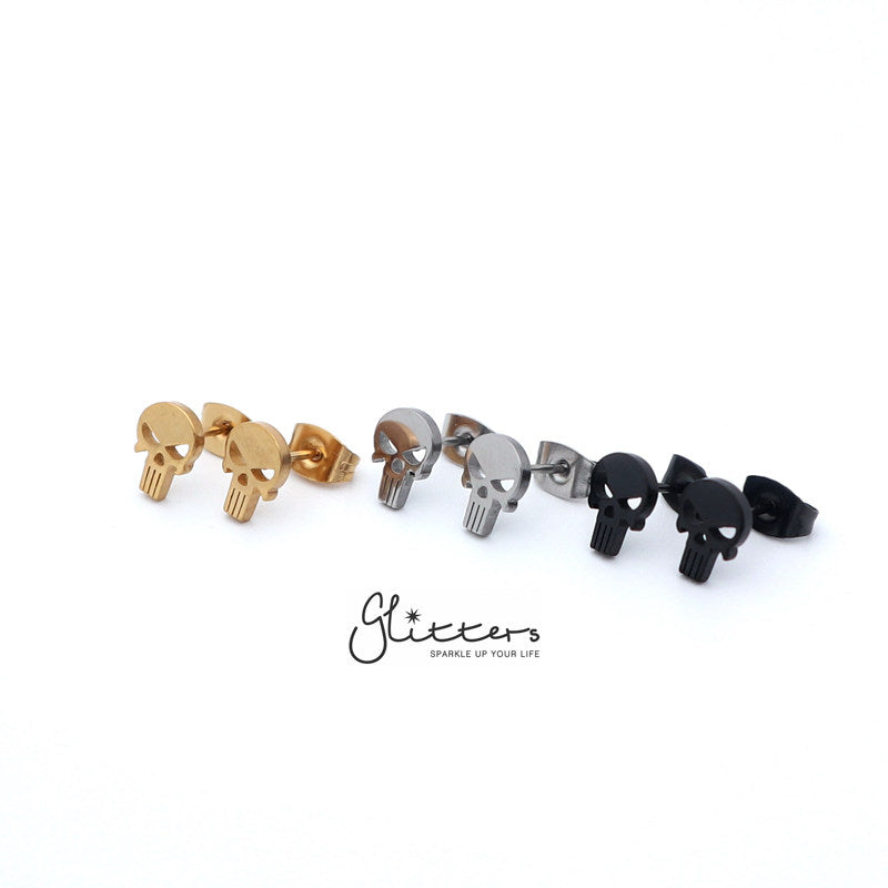 Stainless Steel Men's Punisher Skull Stud Earrings-Silver | Gold | Black-earrings, Jewellery, Men's Earrings, Men's Jewellery, Stainless Steel, Stud Earrings-ER14311-Glitters
