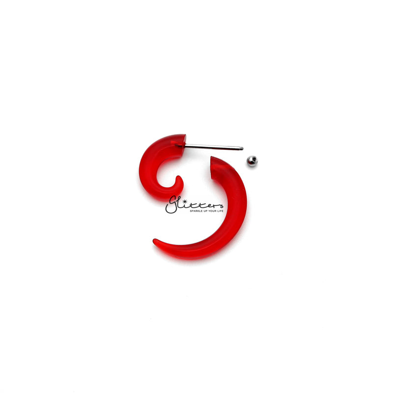 Red Acrylic Fake Spiral Ear Taper with Surgical Steel Bar-Body Piercing Jewellery, earrings, Fake Plug-FP0010_R-800-02-Glitters