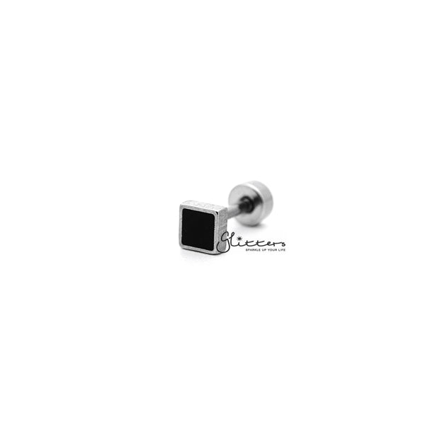 Stainless Steel Square Fake Plug with Black Center-Body Piercing Jewellery, earrings, Fake Plug, Jewellery, Men's Earrings, Men's Jewellery, Stainless Steel-FP0159_01-Glitters