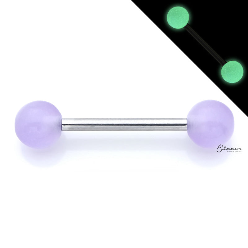 Glow In The Dark Ball Tongue Barbell - Light Purple-Body Piercing Jewellery, Tongue Bar-Glowindark-LightPurple-Glitters
