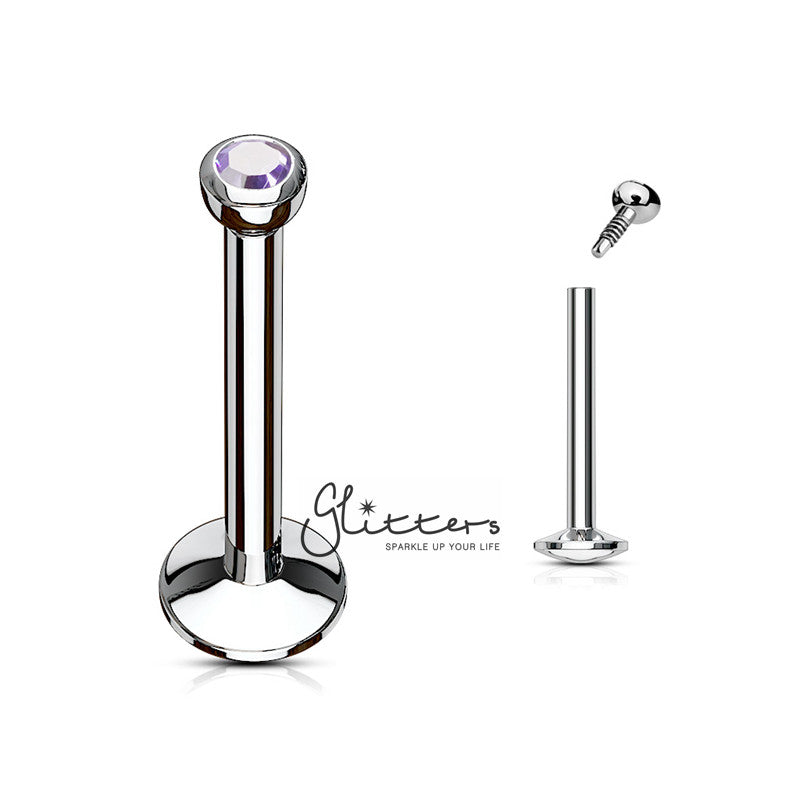 16GA 316L Surgical Steel Internally Threaded Labret with Press Fit 2mm Gem-Body Piercing Jewellery, Labret, Monroe-LB0001-TZ-Glitters