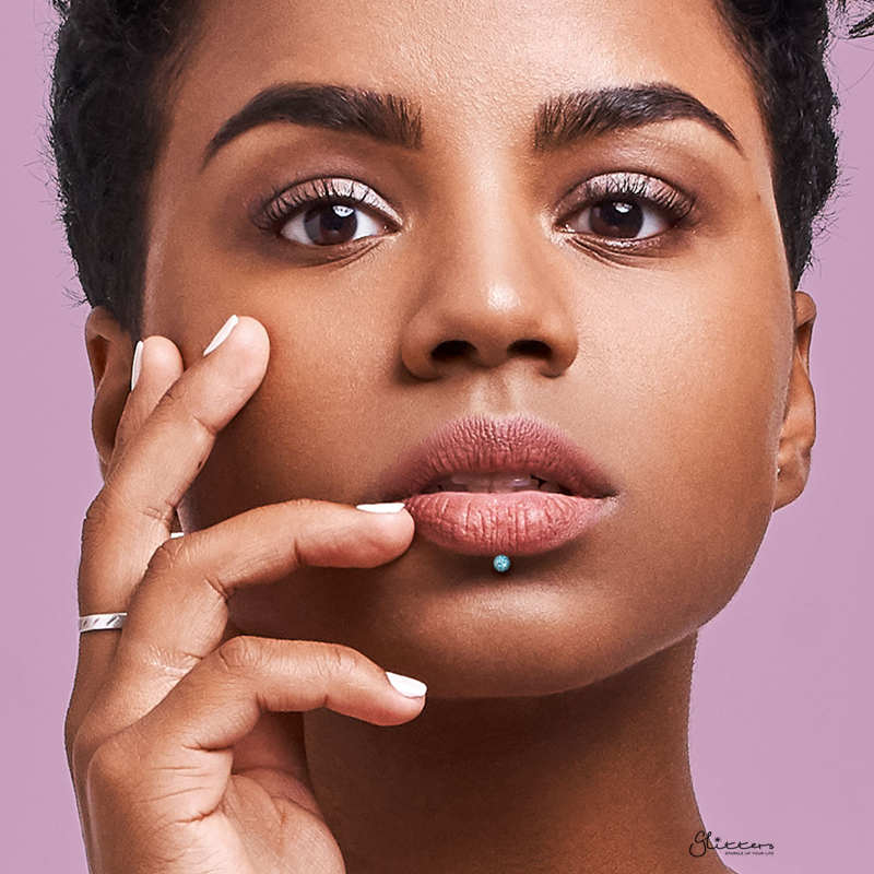 Internally Threaded Flat Back Studs with Epoxy Covered Crystal Paved Ball-Bio Flex, Body Piercing Jewellery, Cartilage, Labret, Monroe, Tragus-LB0008-M-Glitters