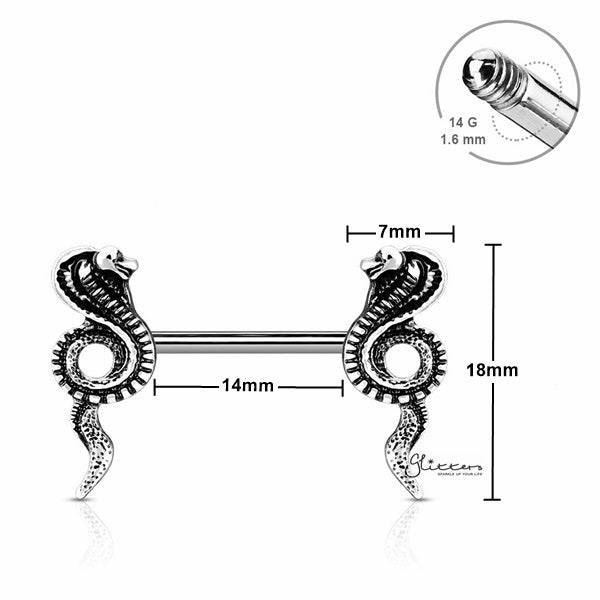 316L Surgical Steel Nipple Barbell with Cobra Ends - Silver-Body Piercing Jewellery, Nipple Barbell-NB0020-S2_New-Glitters