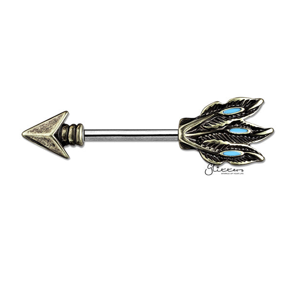 Tribal Arrow 316L Surgical Steel Nipple Barbell-Body Piercing Jewellery, Nipple Barbell-NB0021-Glitters