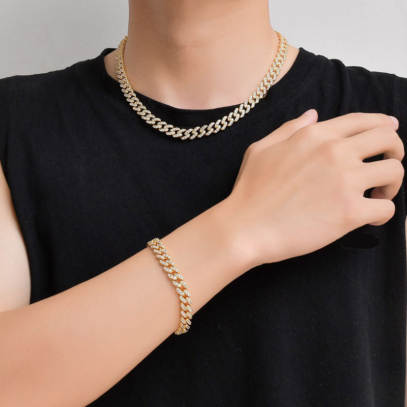 9mm Iced Out Miami Cuban Chain - Silver-Chain Necklaces, Hip Hop, Hip Hop Chains, Iced Out, Jewellery, Men's Chain, Men's Jewellery, Men's Necklace, Necklaces, Women's Jewellery-NK1041-M-Glitters