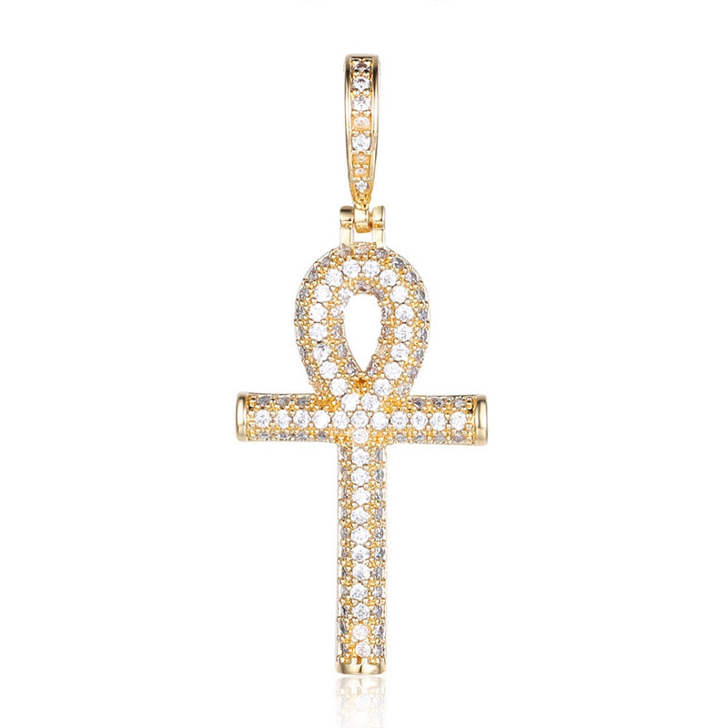 Ankh Cross Pendant - Gold-Hip Hop, Hip Hop Pendant, Iced Out, Jewellery, Men's Necklace, Necklaces, Pendants, Women's Jewellery, Women's Necklace-NK1044-G-800-Glitters