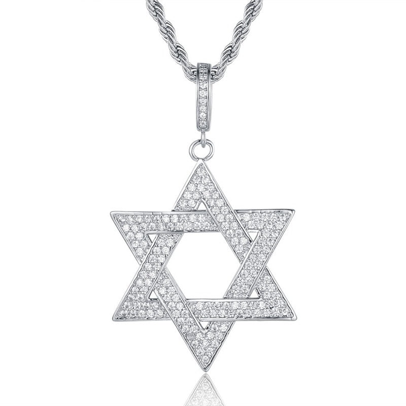 Star of David Pendant - Silver-Hip Hop, Hip Hop Pendant, Iced Out, Jewellery, Men's Necklace, Necklaces, Pendants, Women's Jewellery, Women's Necklace-NK1047-S1-800-Glitters