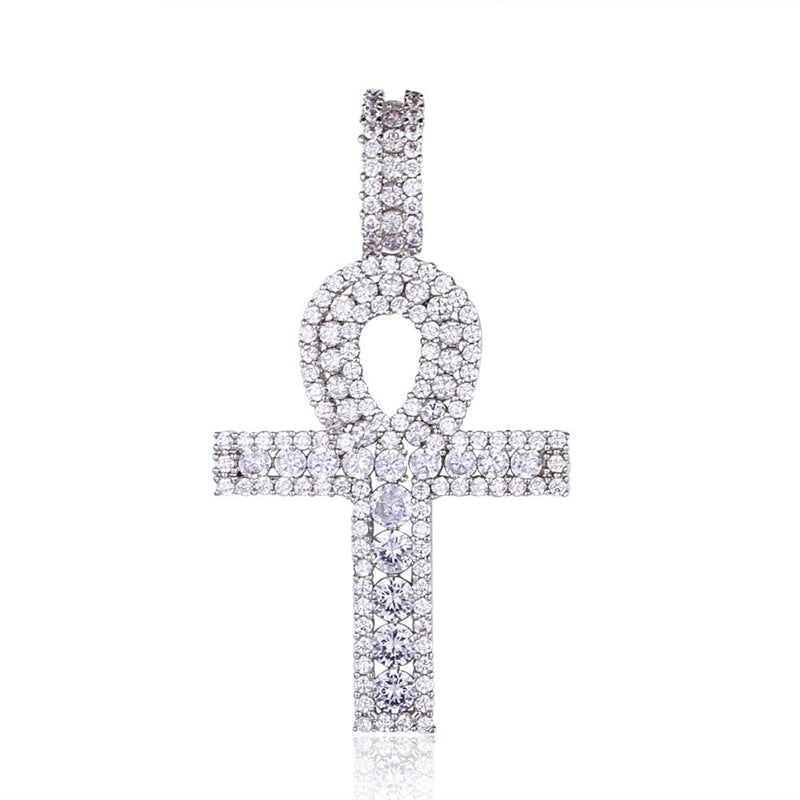 Egyptian Ankh Cross Pendant - Silver-Hip Hop, Hip Hop Pendant, Iced Out, Jewellery, Men's Necklace, Necklaces, Pendants, Women's Jewellery, Women's Necklace-NK1049-S-800-Glitters