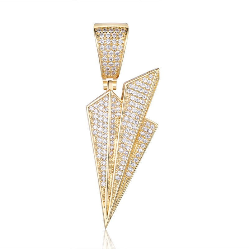 Iced Out Paper Plane Pendant - Gold-Hip Hop, Hip Hop Pendant, Iced Out, Jewellery, Men's Necklace, Necklaces, Pendants, Women's Jewellery, Women's Necklace-NK1055-G-800-Glitters