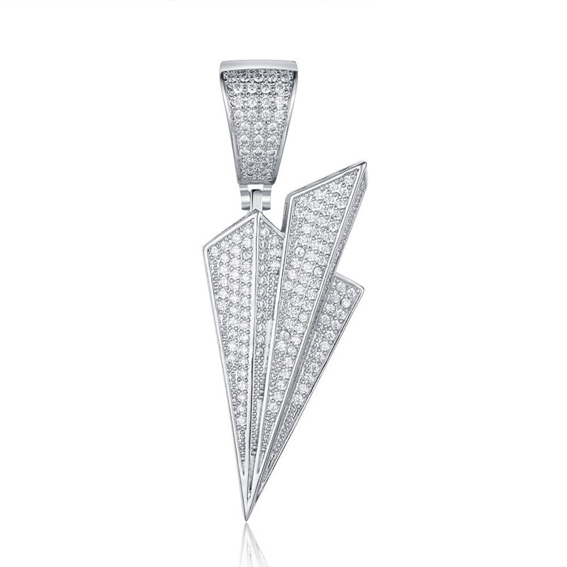 Iced Out Paper Plane Pendant - Silver-Hip Hop, Hip Hop Pendant, Iced Out, Jewellery, Men's Necklace, Necklaces, Pendants, Women's Jewellery, Women's Necklace-NK1055-S-800-Glitters
