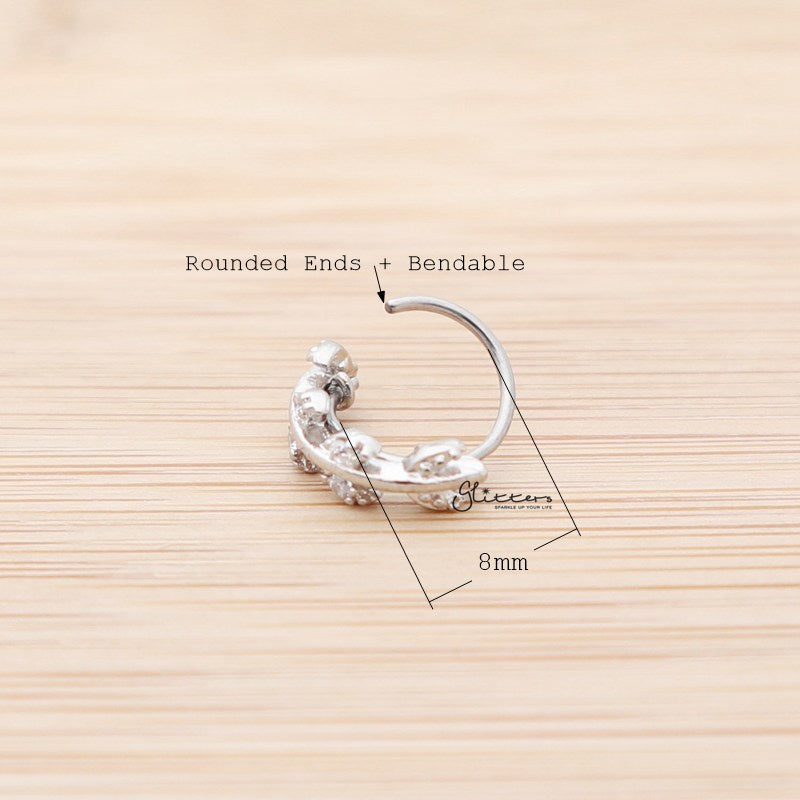 CZ Paved Vine Top 316L Surgical Steel Bendable Hoop Rings-Nose | Cartilage-Body Piercing Jewellery, Cubic Zirconia, Nose Piercing Jewellery, Nose Ring, Nose Studs, Tragus, Women's Earrings-NS0077-02_800_New-Glitters