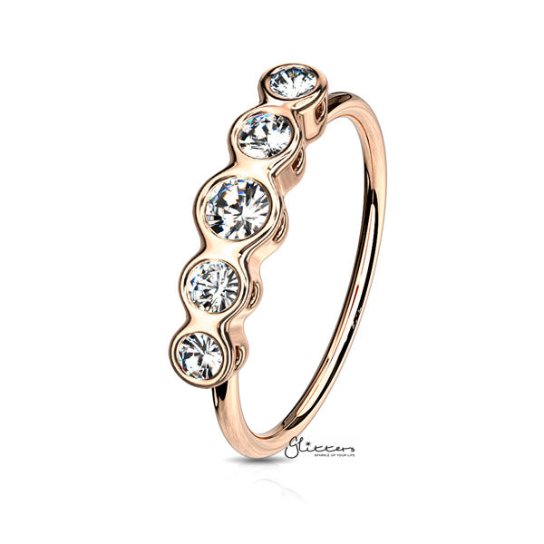 20GA Surgical Steel Bendable Nose Hoop Rings with Five Round CZ Bezel Set Top-Body Piercing Jewellery, Cubic Zirconia, Nose Piercing, Nose Piercing Jewellery, Nose Ring-NS0100-RG-Glitters