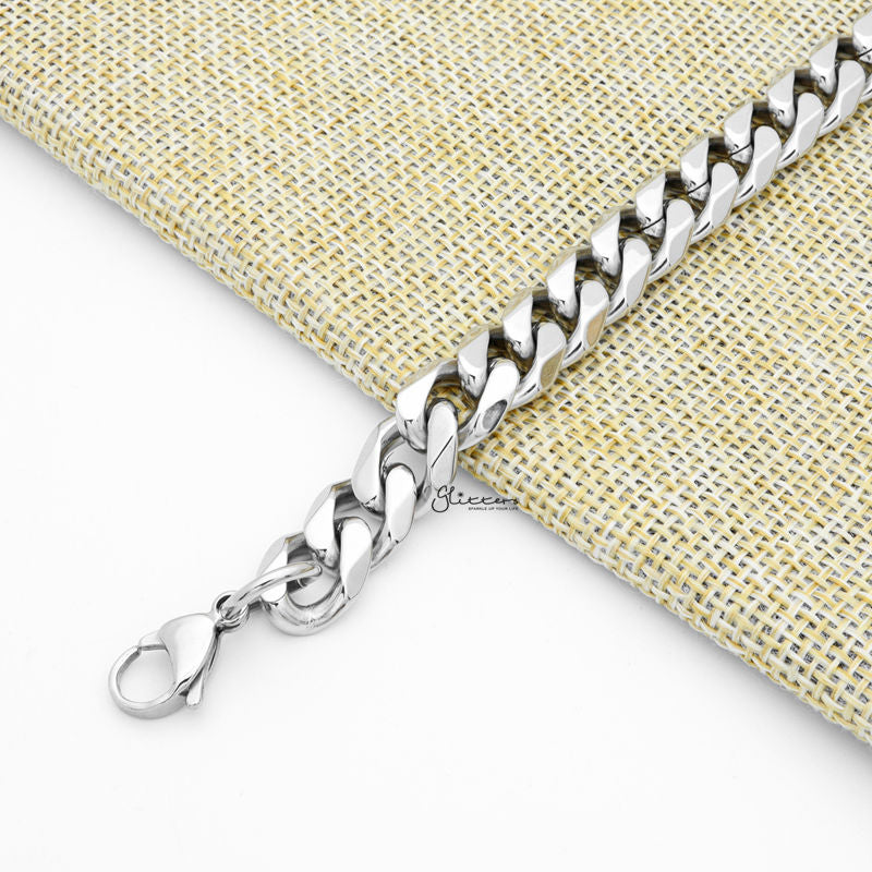 Stainless Steel Beveled Cuban Chain Bracelet - 11mm Width-Bracelets, Jewellery, Men's Bracelet, Men's Jewellery, Stainless Steel, Stainless Steel Bracelet-1-Glitters