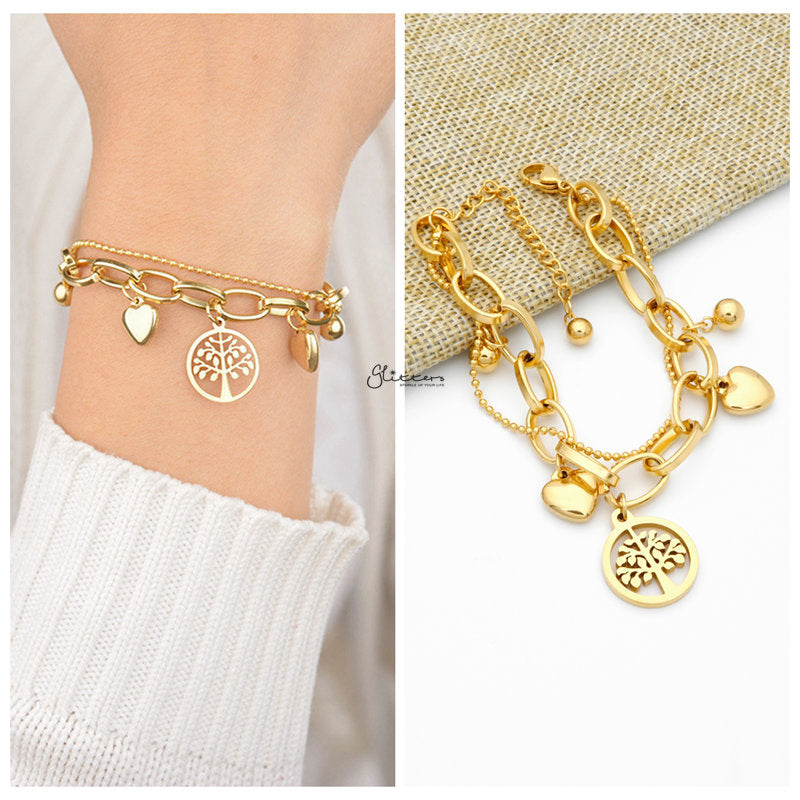 Tree of Life Charm Gold I.P Stainless Steel Bracelet-Bracelets, Jewellery, Stainless Steel, Stainless Steel Bracelet, Women's Bracelet, Women's Jewellery-SB0086-2-Glitters