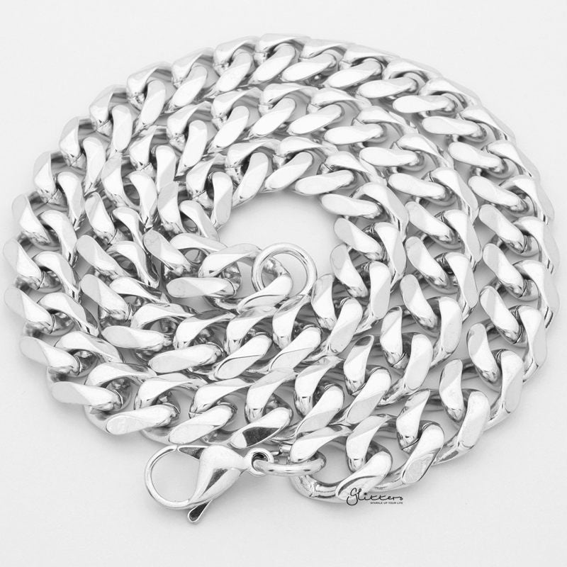 Stainless Steel Beveled Cuban Chain Necklace - 13mm width-Chain Necklaces, Jewellery, Men's Chain, Men's Jewellery, Men's Necklace, Necklaces, Stainless Steel, Stainless Steel Chain-SC0092_2-Glitters