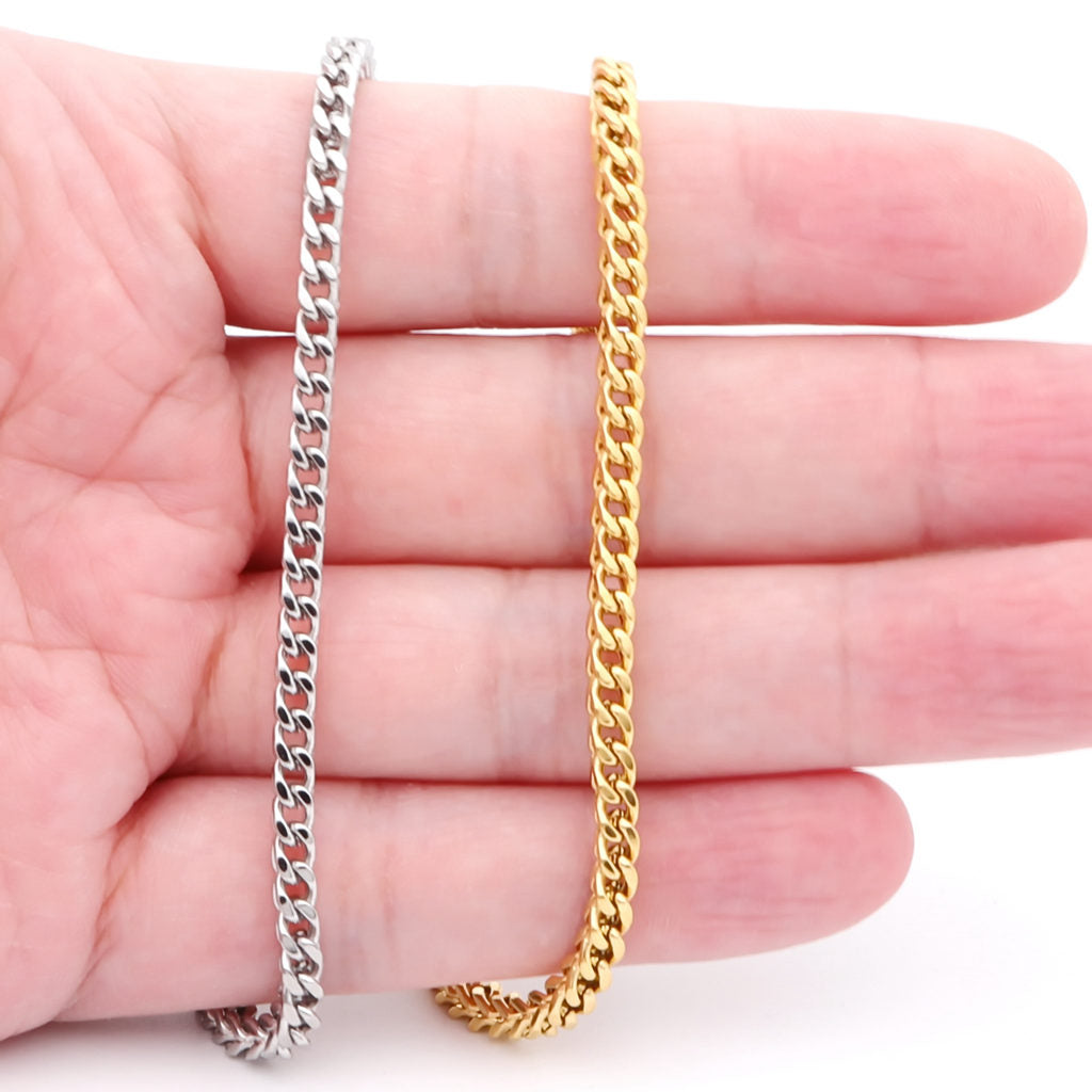 Stainless Steel 3mm Square Franco Link Chain Necklace-Chain Necklaces, Franco Chain, Jewellery, Men's Chain, Men's Jewellery, Men's Necklace, Necklaces, New, Stainless Steel Chain, Women's Jewellery, Women's Necklace-SC0098-99_1-Glitters