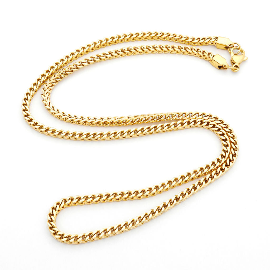 Stainless Steel 3mm Square Franco Link Chain Necklace-Chain Necklaces, Franco Chain, Jewellery, Men's Chain, Men's Jewellery, Men's Necklace, Necklaces, New, Stainless Steel Chain, Women's Jewellery, Women's Necklace-SC0099-2_1-Glitters