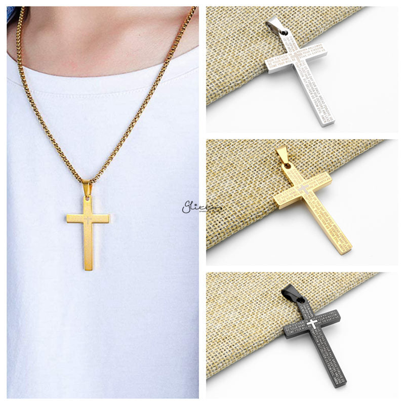 Lord's Prayer Cross Stainless Steel Pendant - Gold-Jewellery, Men's Jewellery, Men's Necklace, Necklaces, Pendants, Stainless Steel, Stainless Steel Pendant-SP0266-M_2847498f-b01f-4de2-bcd6-3f908cf6d33f-Glitters