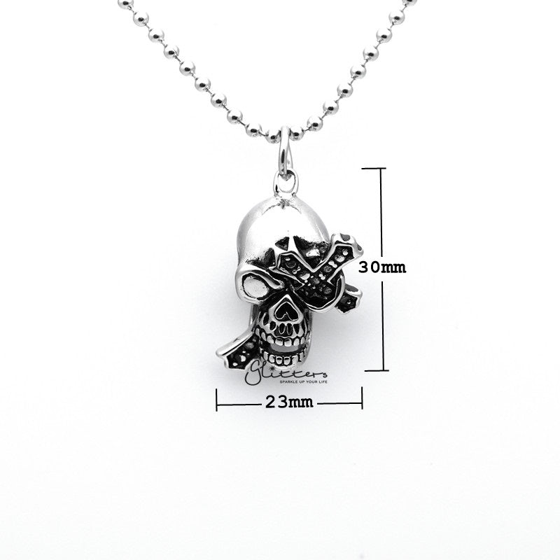 Stainless Steel Antiqued Skull Head with Cross Pendant-Jewellery, Men's Jewellery, Men's Necklace, Necklaces, Pendants, Stainless Steel, Stainless Steel Pendant-SP0268_800-02_New-Glitters
