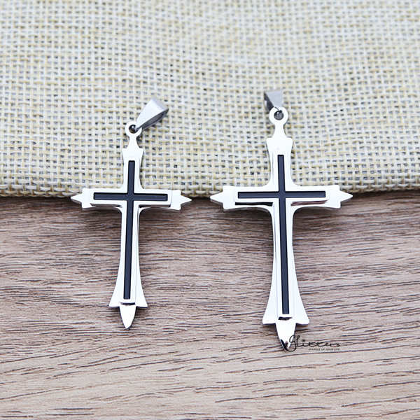 Stainless Steel Two Tone Double Layer Cross Pendant-Jewellery, Men's Jewellery, Men's Necklace, necklace, Necklaces, Pendants, Stainless Steel, Stainless Steel Pendant-SP0271-ALL-Glitters