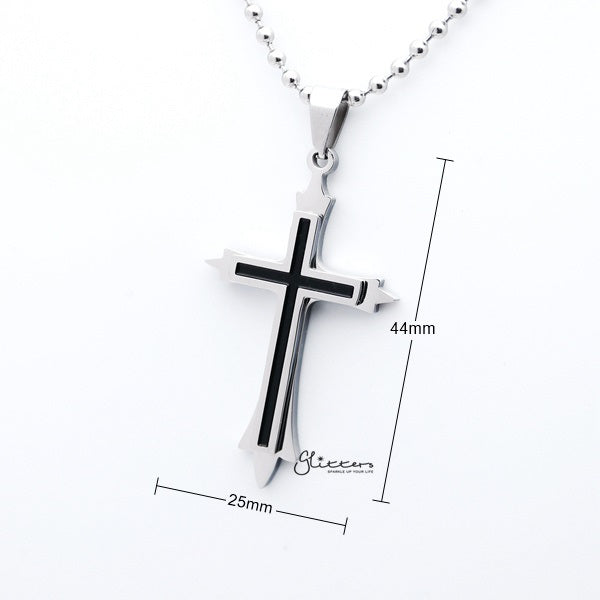 Stainless Steel Two Tone Double Layer Cross Pendant-Jewellery, Men's Jewellery, Men's Necklace, necklace, Necklaces, Pendants, Stainless Steel, Stainless Steel Pendant-SP0271-S_New-Glitters
