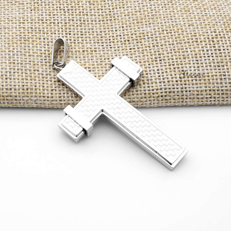 Double Layer Cross Pendant with Checkerboard Pattern-Jewellery, Men's Jewellery, Men's Necklace, Necklaces, Pendants, Stainless Steel, Stainless Steel Pendant-SP0302-2_800-Glitters
