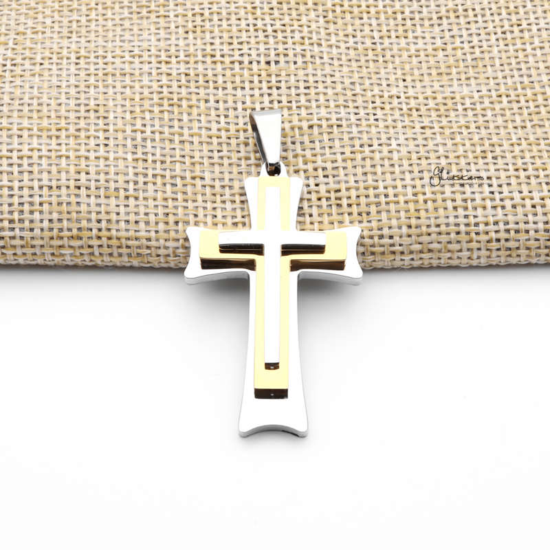 Stainless Steel Triple Layer Cross Pendant - Gold-Jewellery, Men's Jewellery, Men's Necklace, Necklaces, Pendants, Stainless Steel, Stainless Steel Pendant-SP0304-g1_800-Glitters