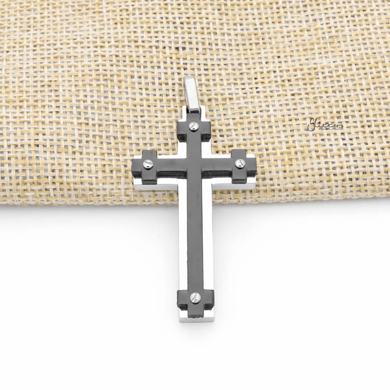 Stainless Steel Double Layer Black Crosslet Pendant-Jewellery, Men's Jewellery, Men's Necklace, Necklaces, Pendants, Stainless Steel, Stainless Steel Pendant-SP0307-1_800-Glitters
