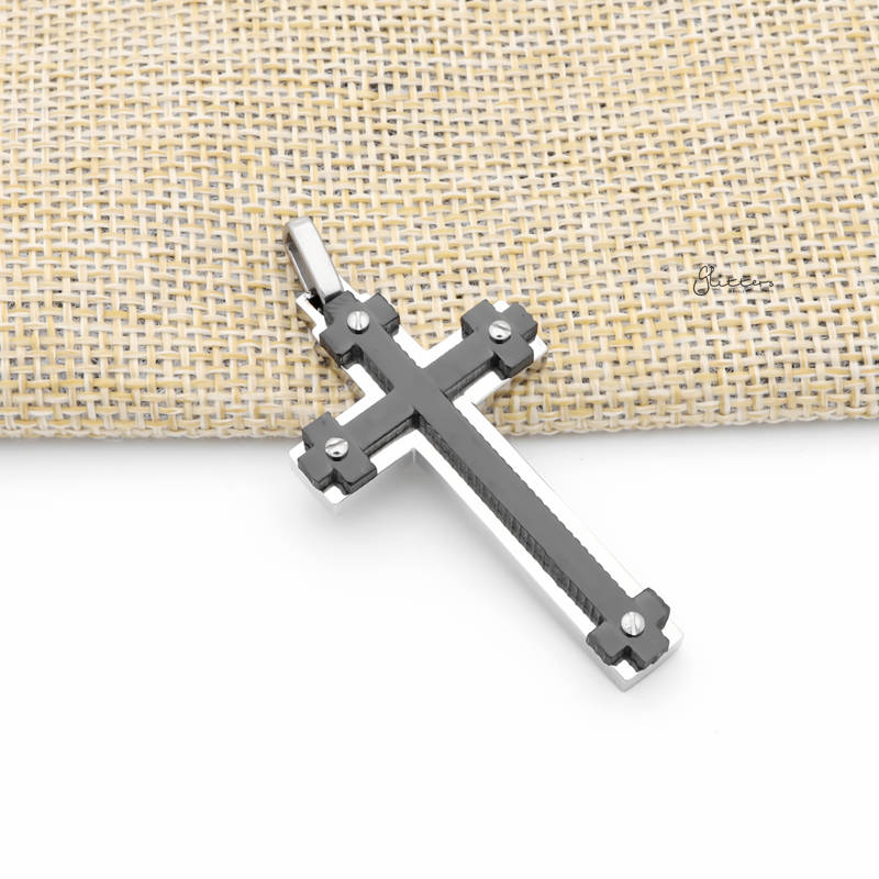 Stainless Steel Double Layer Black Crosslet Pendant-Jewellery, Men's Jewellery, Men's Necklace, Necklaces, Pendants, Stainless Steel, Stainless Steel Pendant-SP0307-2_800-Glitters