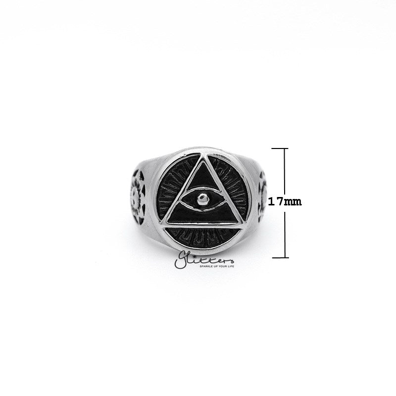 Stainless Steel Circle All Seeing Eye/Eye of Providence Casting Men's Rings-Jewellery, Men's Jewellery, Men's Rings, Rings, Stainless Steel, Stainless Steel Rings-SR0201_800-03_New-Glitters