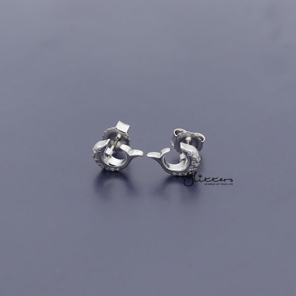 Sterling Silver C.Z Paved Dolphin Women's Stud Earrings-Cubic Zirconia, earrings, Jewellery, Stud Earrings, Women's Earrings, Women's Jewellery-SSE0280_03-Glitters