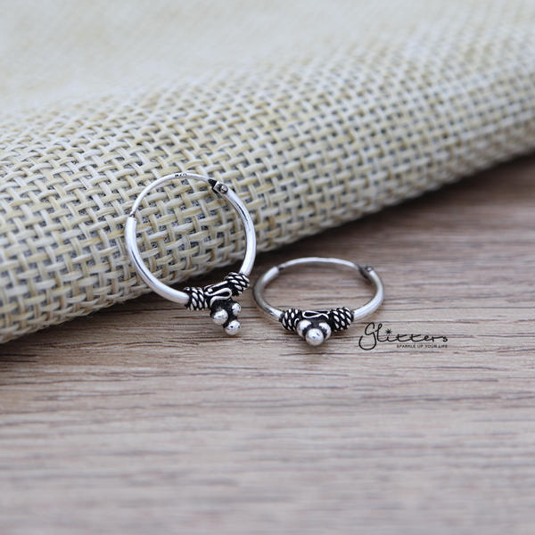 Sterling Silver Bali Hoop Sleeper Earrings - 14mm - SSE0310-earrings, Hoop Earrings, Jewellery, Women's Earrings, Women's Jewellery-SSE0310_01-Glitters