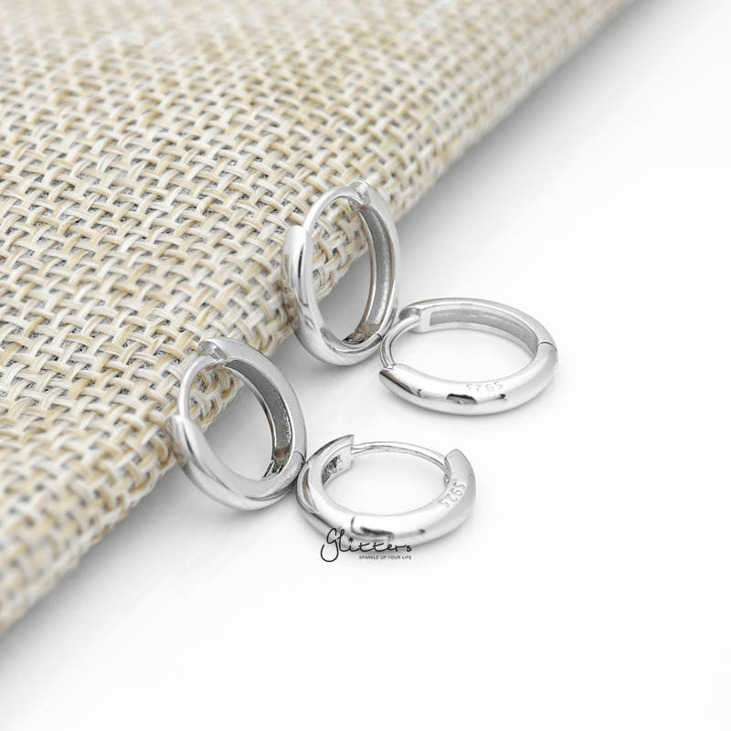 Sterling Silver One-Touch Huggie Hoop Earrings - Silver-Daith, earrings, Hoop Earrings, Jewellery, Tragus, Women's Earrings, Women's Jewellery-SSE0398-S-1_800-Glitters