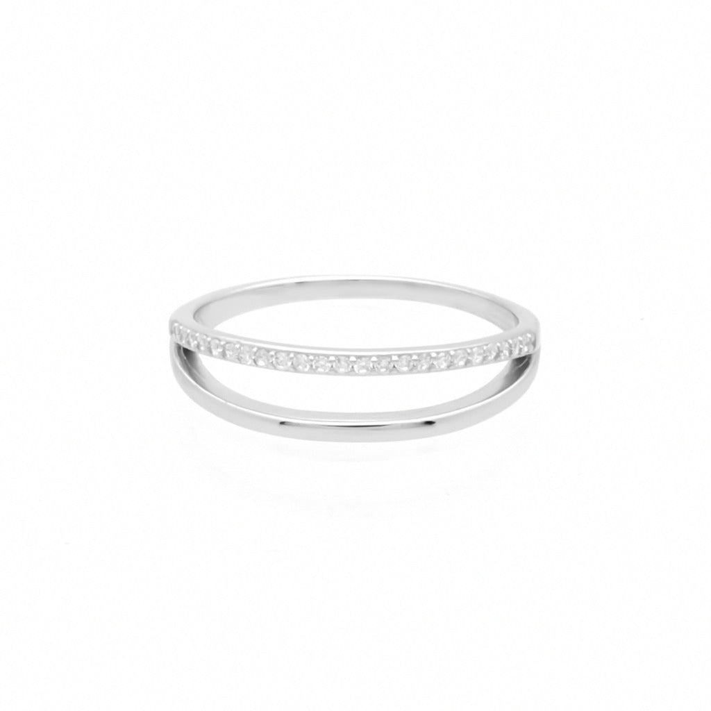 Double Line Sterling Silver Ring-Cubic Zirconia, Jewellery, Rings, Sterling Silver Rings, Women's Jewellery, Women's Rings-SSR0071-1_1-Glitters