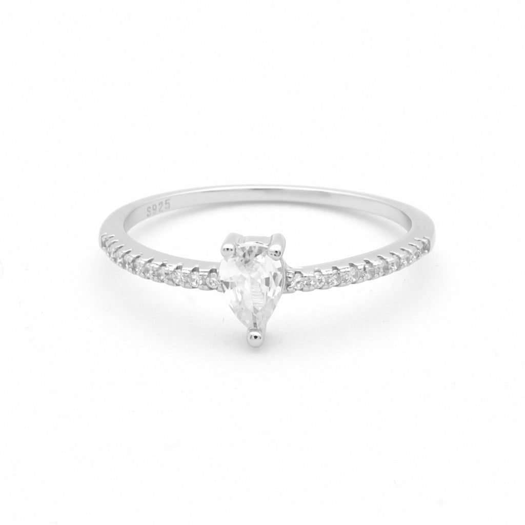 Pear Shaped CZ Solitaire Sterling Silver Ring-Cubic Zirconia, Jewellery, New, Rings, Sterling Silver Rings, Women's Jewellery, Women's Rings-SSR0074-1_1-Glitters