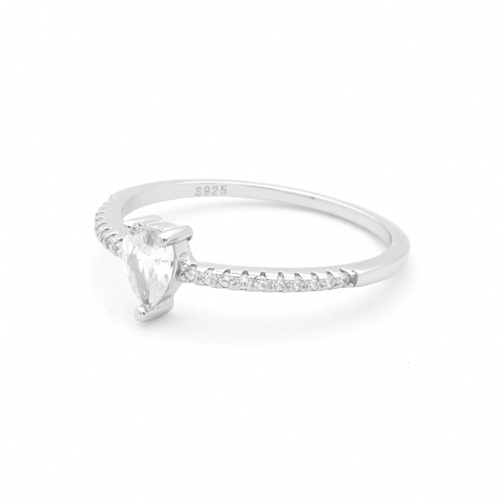 Pear Shaped CZ Solitaire Sterling Silver Ring-Cubic Zirconia, Jewellery, New, Rings, Sterling Silver Rings, Women's Jewellery, Women's Rings-SSR0074-3_1-Glitters