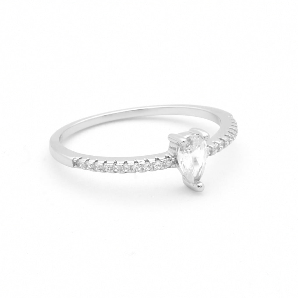 Pear Shaped CZ Solitaire Sterling Silver Ring-Cubic Zirconia, Jewellery, New, Rings, Sterling Silver Rings, Women's Jewellery, Women's Rings-SSR0074-4_1-Glitters