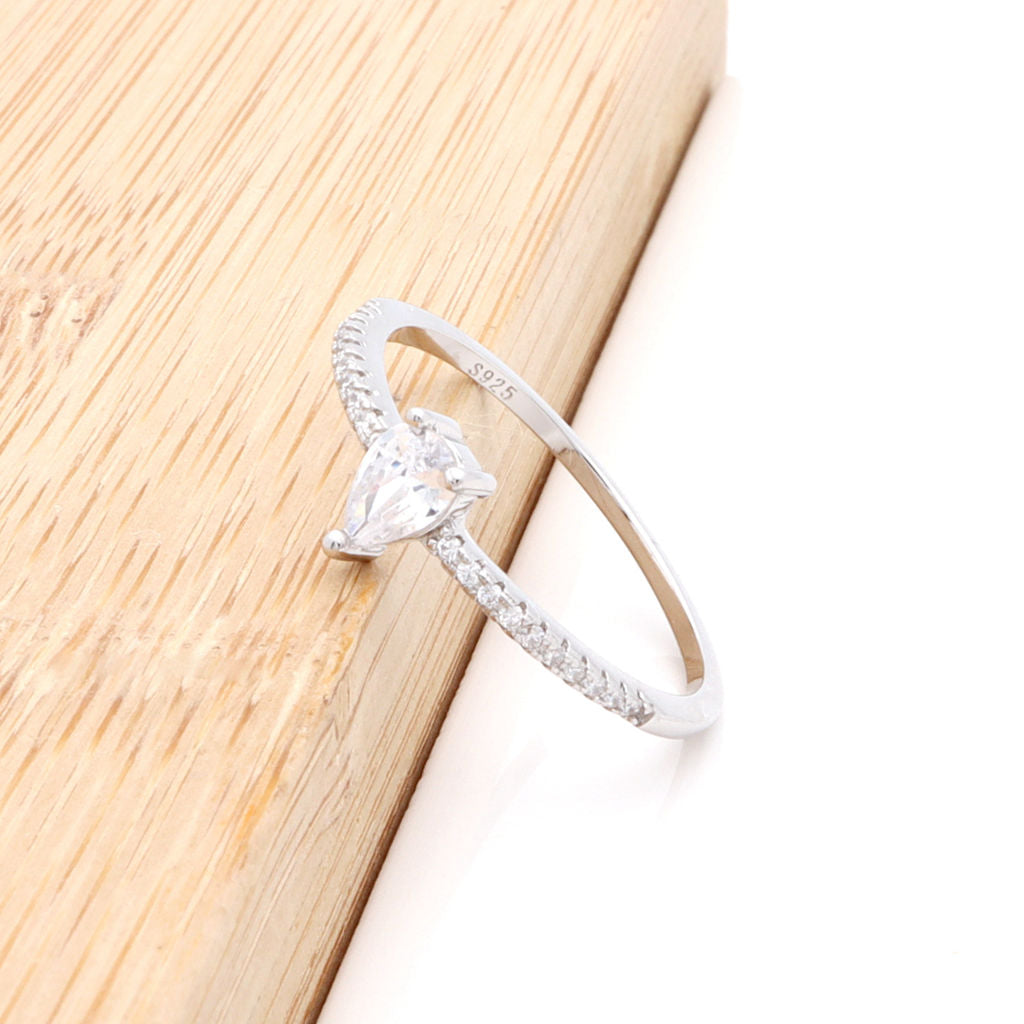 Pear Shaped CZ Solitaire Sterling Silver Ring-Cubic Zirconia, Jewellery, New, Rings, Sterling Silver Rings, Women's Jewellery, Women's Rings-SSR0074-5_1-Glitters