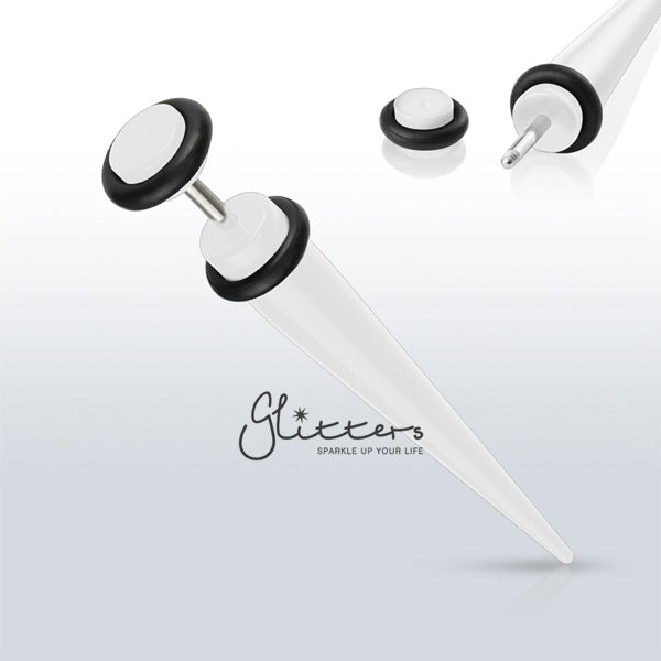 White Fake Acrylic Taper with 2 O rings-Body Piercing Jewellery, earrings, Fake Plug-TAFX-WH-00-Glitters