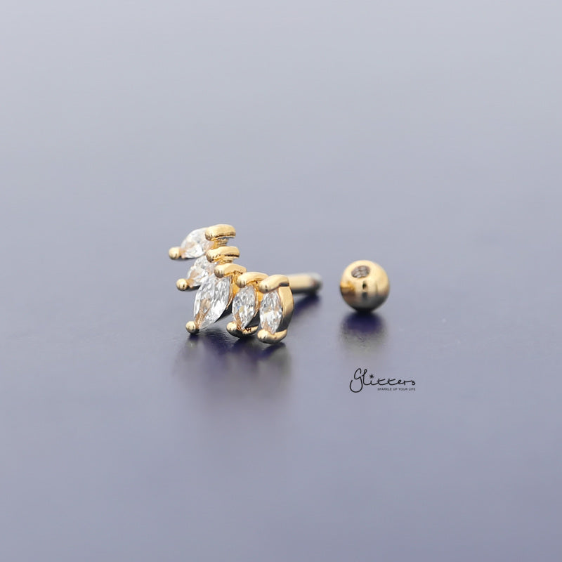 Prong Set Marquise CZ Tragus Cartilage Barbell Stud - Gold-Body Piercing Jewellery, Cartilage, Cubic Zirconia, Jewellery, Tragus, Women's Earrings, Women's Jewellery-TG0122-G5_803-Glitters